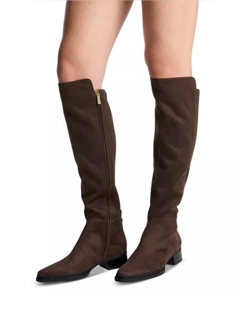 Michael Kors Brown Over-the-Knee Suede Boots with Gold Zip
